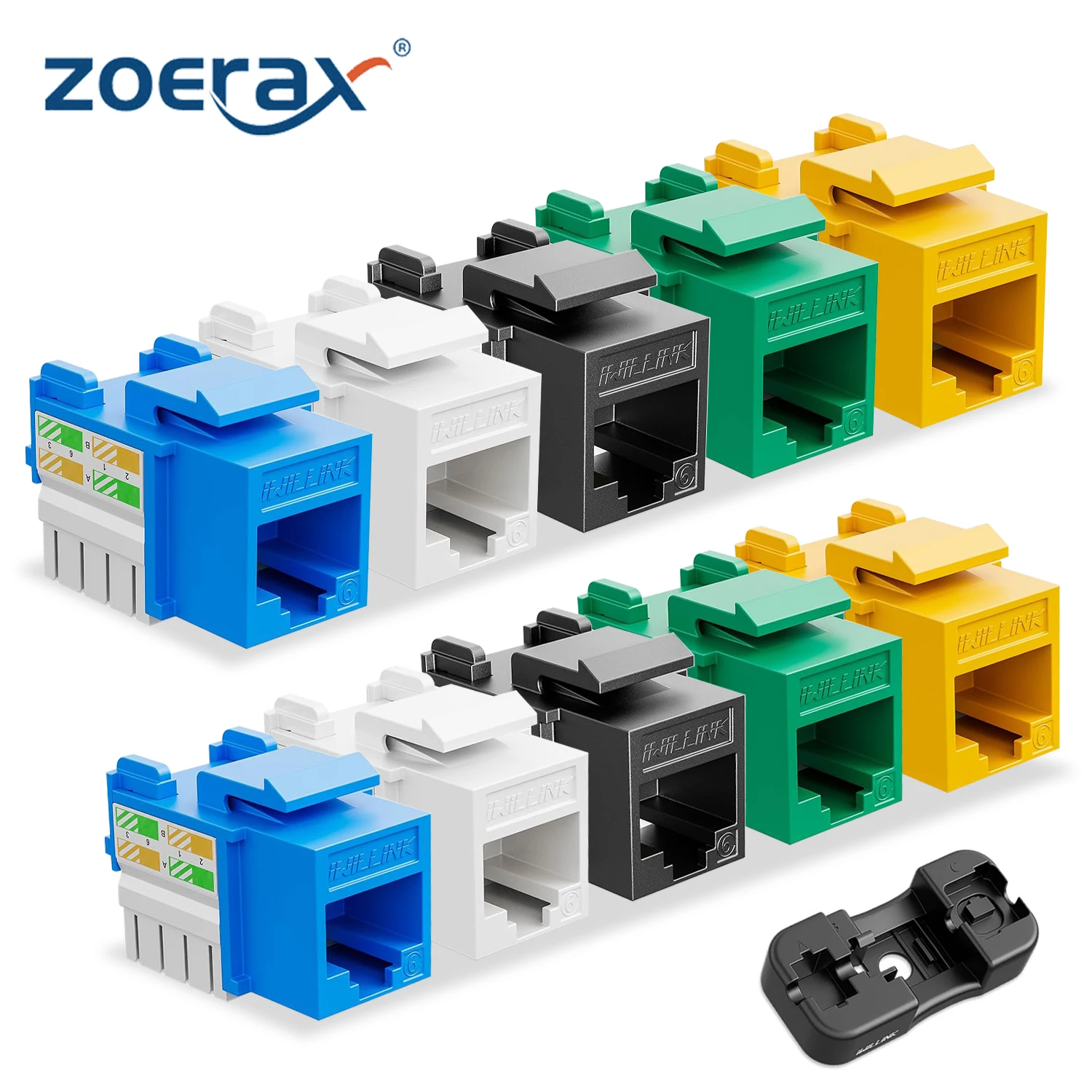 Zoerax 10er Pack rj45 Keystone-Buchse, Cat6-Keystone-Buchsen in Weiß und Keystone-Punch-Down-Ständer (nicht kompatibel mit Patch-Panel)