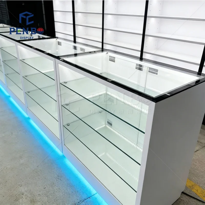 custom.Customized Smoke Shop Interior Design Decoration Retail Display Counter Glass Cabinet Showcase Shop