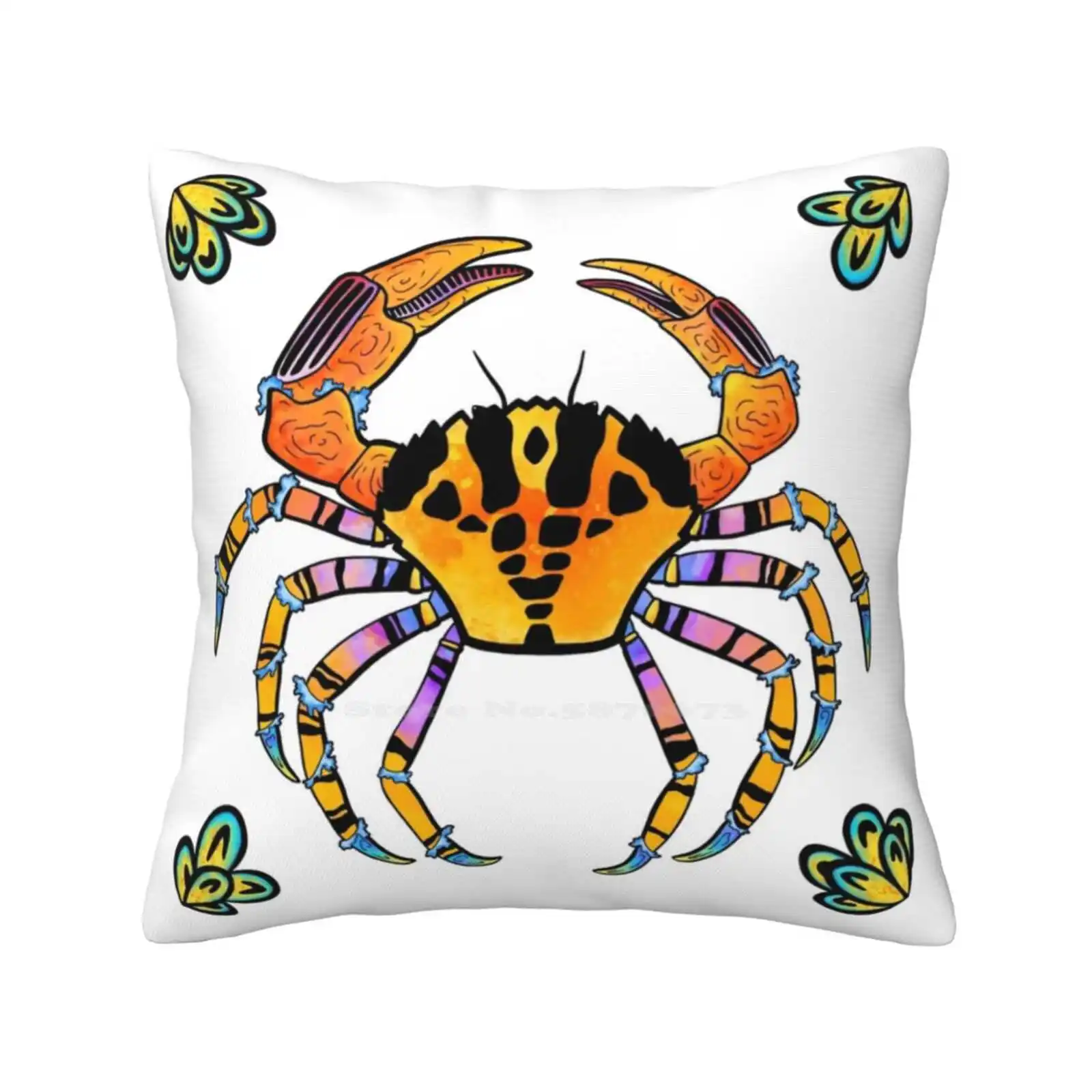 Tropical Crab Throw Cushion Pillow Cover Tropical Colourful Colorful Crab Marine Creature Ocean Reef Animal Floral Plant