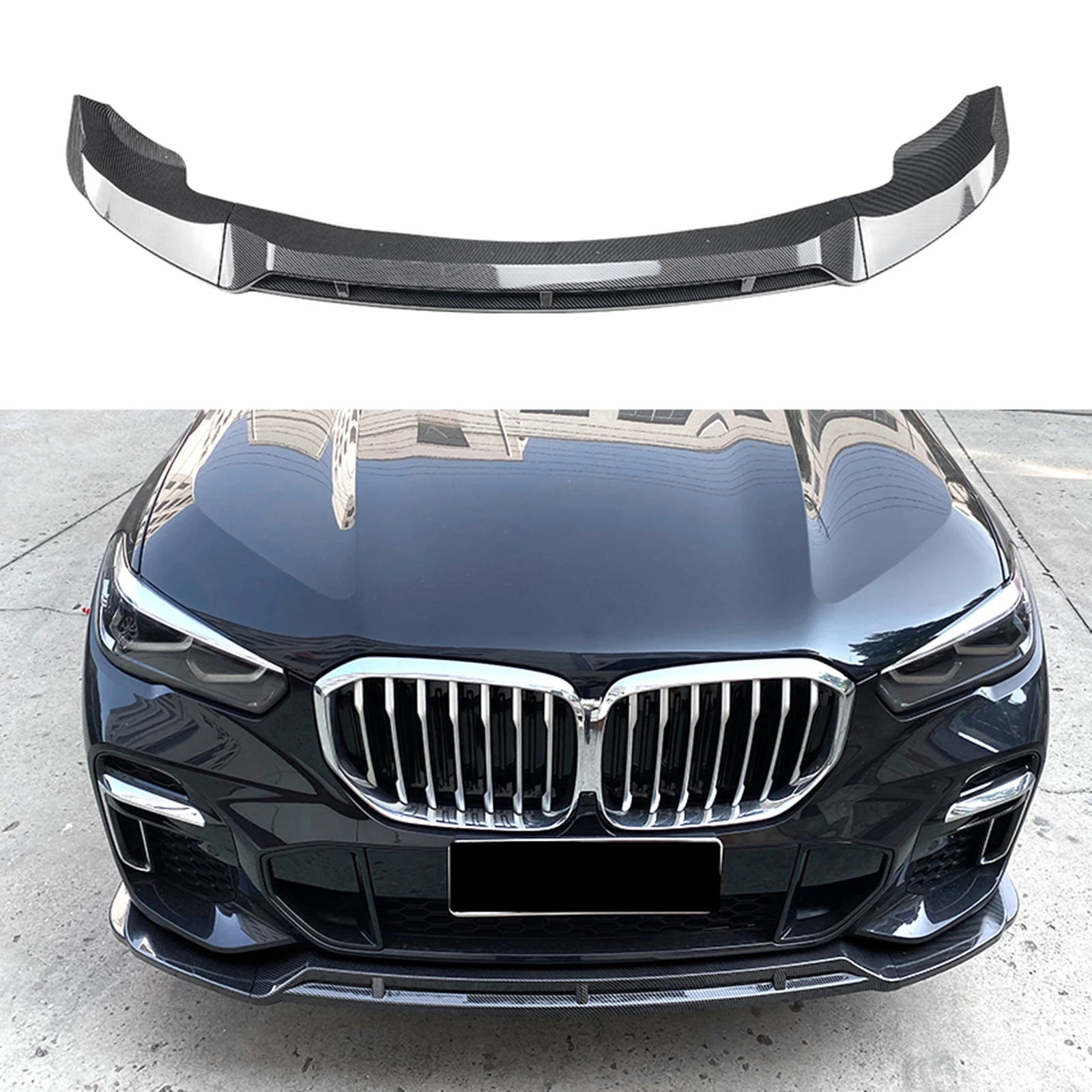 

For BMW X5 G05 M Sport 2019-2023 Front Bumper Spoiler Lip Carbon Fiber Look/Gloss Black Car Lower Protector Blade Plate Splitter