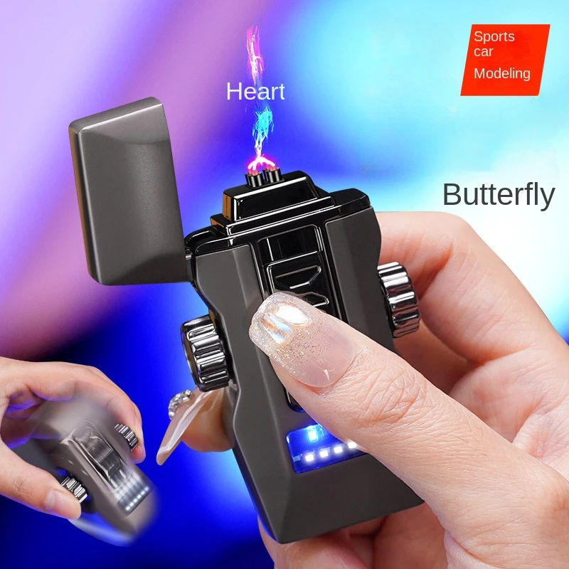 Unusual Fingertip Gyroscope USB Rechargeable Lighter Metal Electric Plasma Dual ARC Windproof Lighter Gadgets for Men Gift