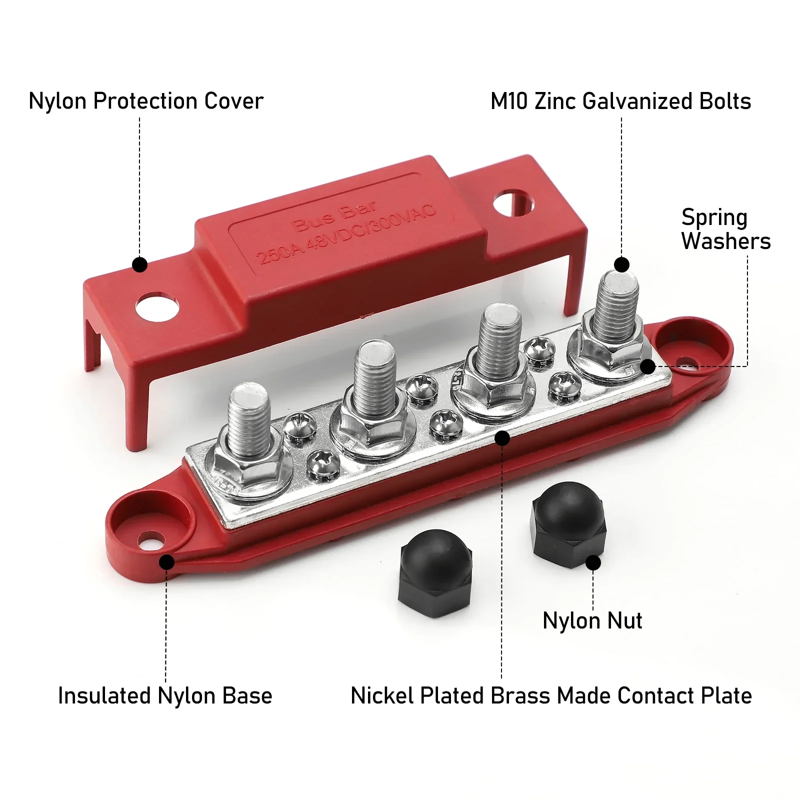 12 V-48 V 250A Bus Bar Terminal Batterij Stroomverdeling Blok Met Cover M8 Schroef 4 voor auto Boot RV Truck