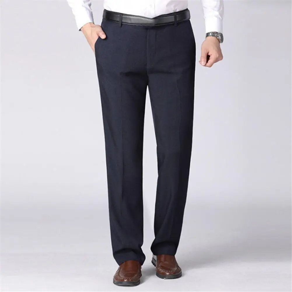 Men Business Trousers High Waist Full Length Casual Male Straight Leg Suit Pants Ankle Length Office Work Pants Business Pants