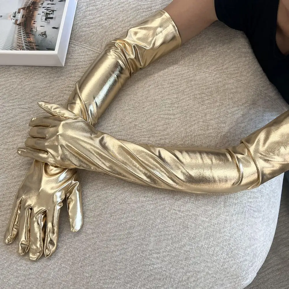 Faux Leather Gloves Women's Cosplay Gloves with Faux Leather Coating for Nightclub Stage Performance Pole Dance Anti-slip Five