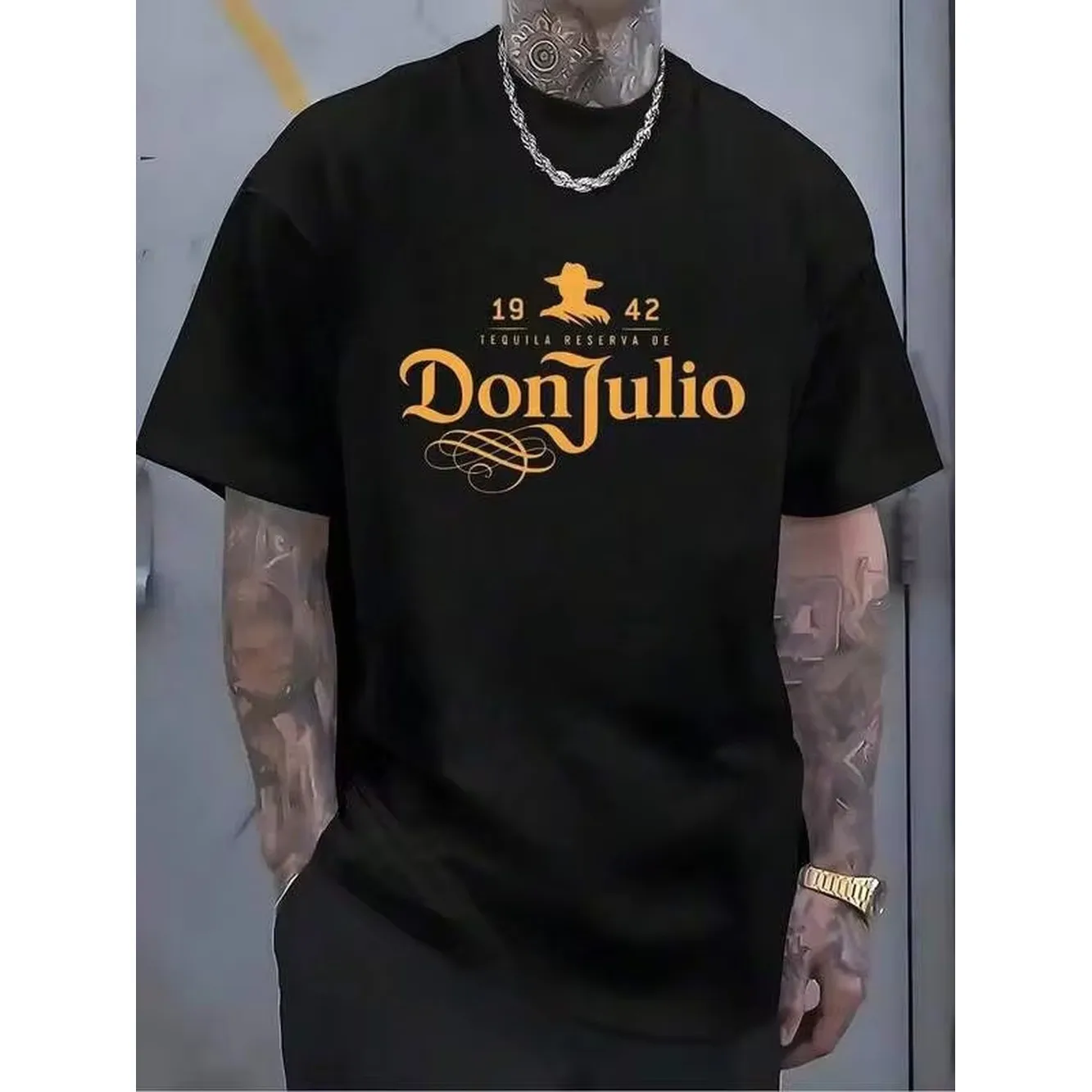 Men's Don Julio Graphic T-Shirt, 100% Cotton Crew Neck Tee, Breathable Print Short Sleeve Top, Casual Sports Style, All-Season Knit Fabric, Medium Stretch, Machine Washable - Adult Fit, Fitness Clothing | Casual Sportswear Sports T Shirt