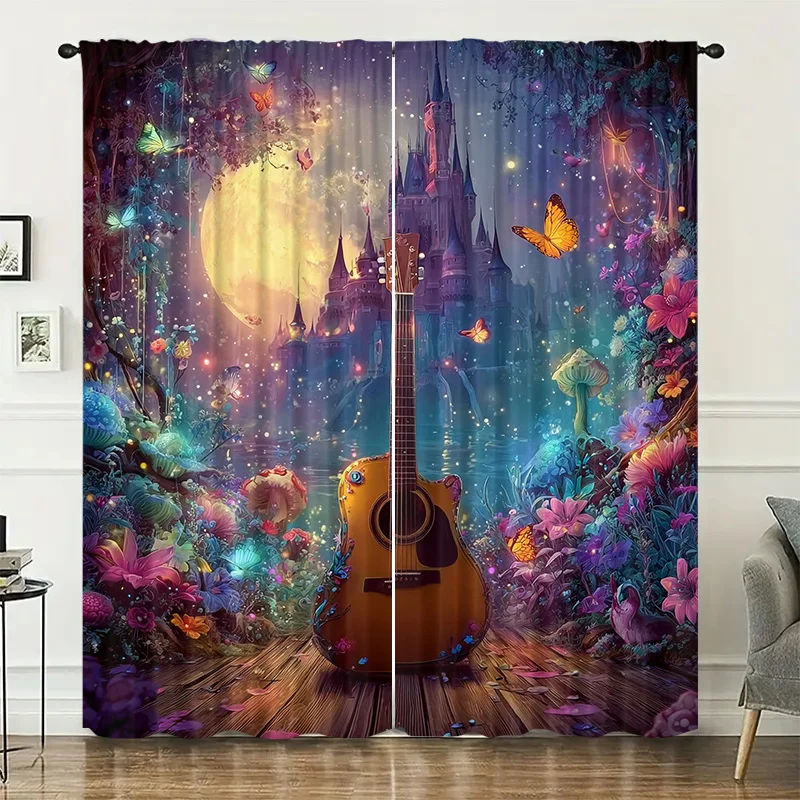 Castle Flower Garden Curtain, installed using pocket rod method, suitable for bedrooms, living rooms, balconies, for decoration