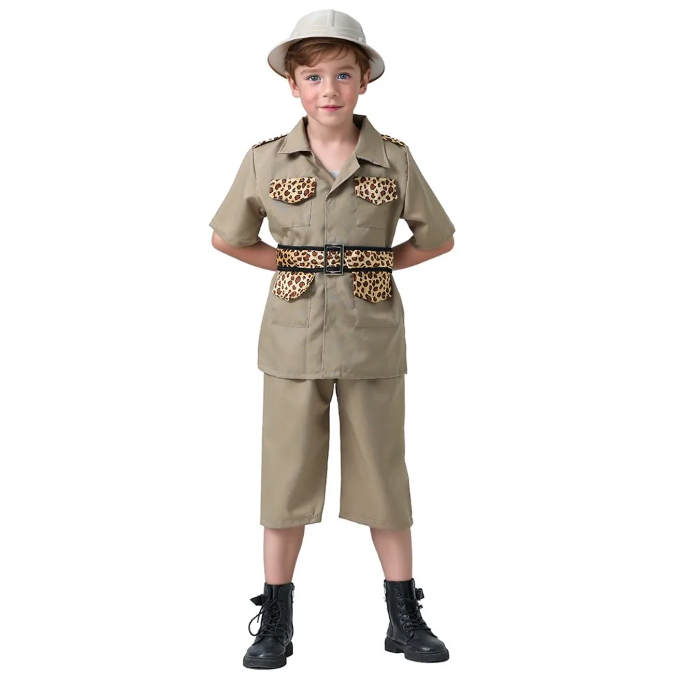 Boys Girls Zoo Keeper Cosplay Costume Child Explorer Suit Halloween Costume Kids Purim Party Dress Up Clothing Disguise Costume
