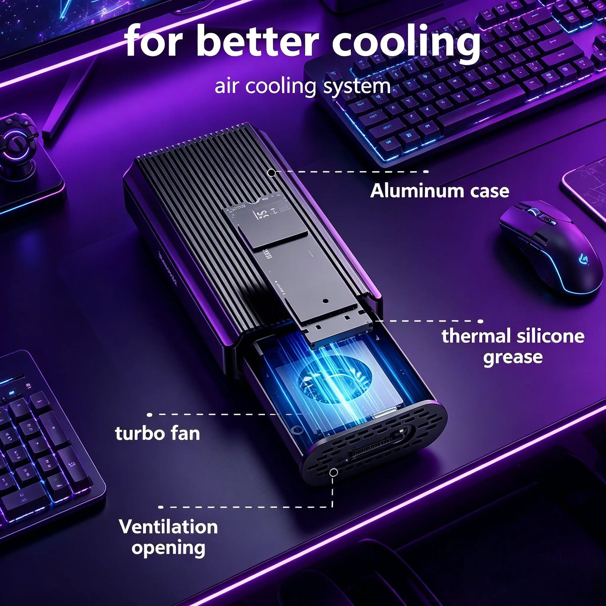 

USB4 40Gbps M.2 NVMe SSD Enclosure with Cooling Fan, PCIe 4.0 Solid State Drive Case, Compatible with Thunderbolt 4/3