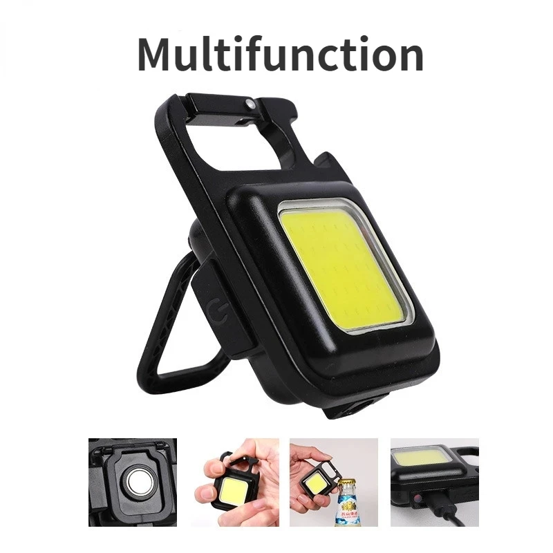 USB Rechargeable Keychain Light Mini Bright Flashlight COB Inspection Light Bottle Opener Outdoor Emergency Work Light