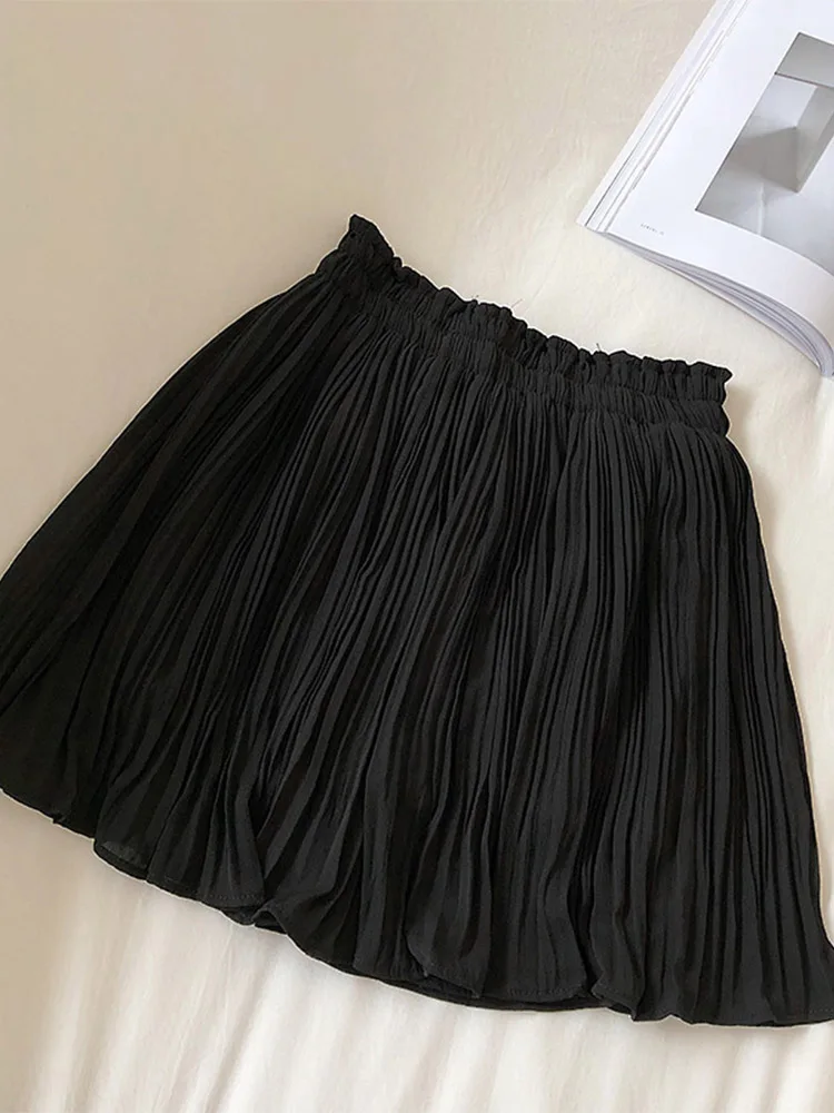 Solide Chiffon Sommer Shorts Rock Frauen Mode koreanische elastische Taille Falten Minirock lässig Strand Faldas Saias