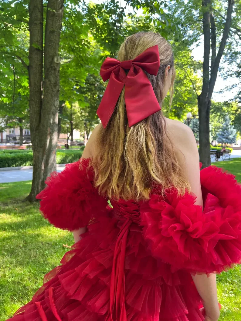 Fotografia fúcsia vestidos formais tule espartilho exagerado querida vestidos de baile mangas fora do ombro em camadas longo vestido de baile exuberante