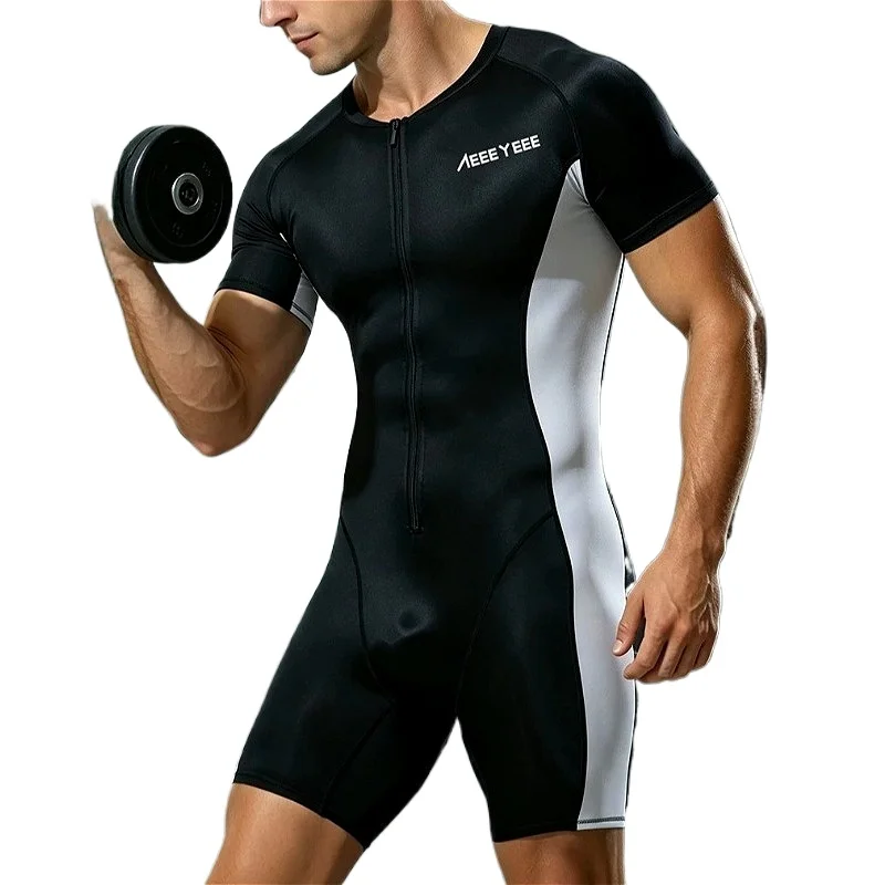 Sports Mens Shapers Sexy Bodysuits Zipper Quick Drying Running Jumpsuit Fitness Wrestling Training Cycling Man Lingerie Bodysuit