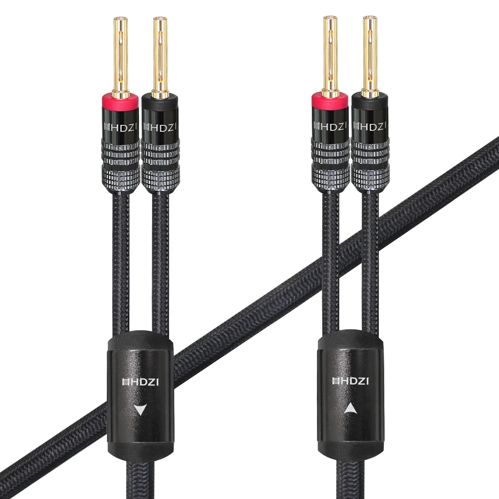 14AWG Speaker Cable Wire with Gold-Plated Banana Tip Plugs in-Wall CL2 Rated Heavy Duty Braided 99.9% Oxygen-Free Copper