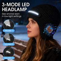 Wireless Music Beanie Hat with Bluetooth Earphones LED Headlamp Cap Knitted Night Lighted Hat Unisex Winter Warm Hats Beanie Cap