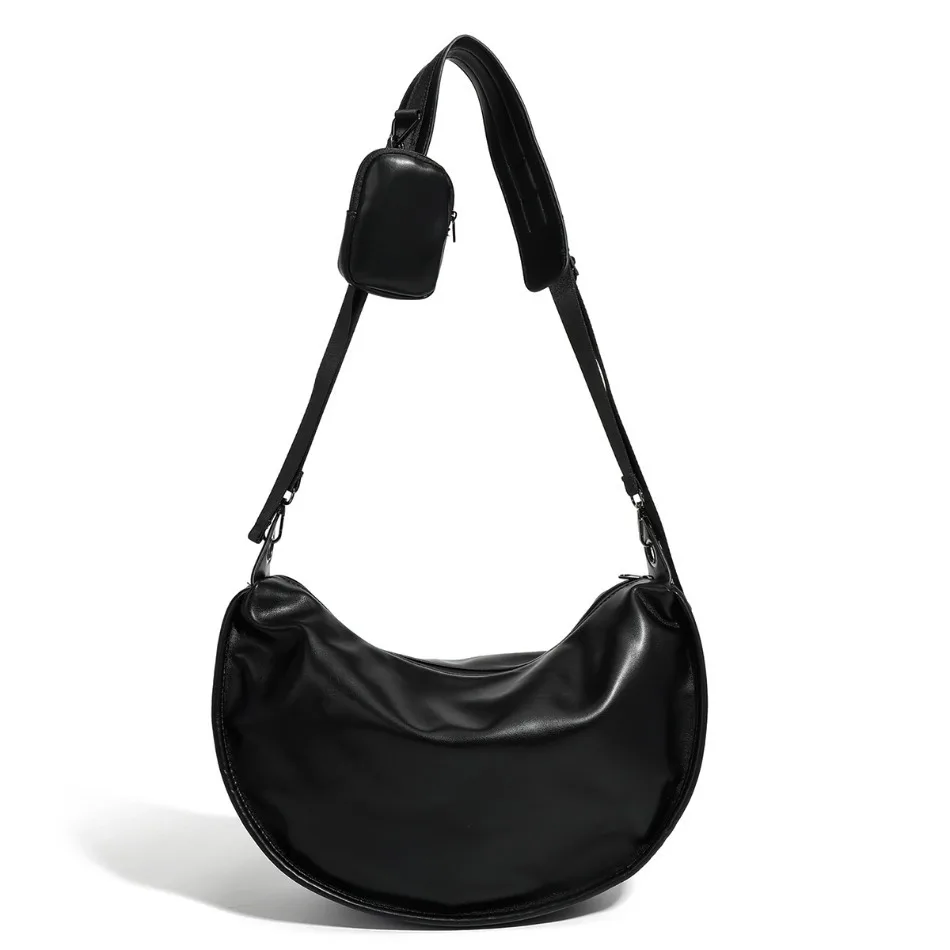 

Japanese retro single shoulder crossbody bag large capacity simple messenger bag pure color soft leather backpack neutral style