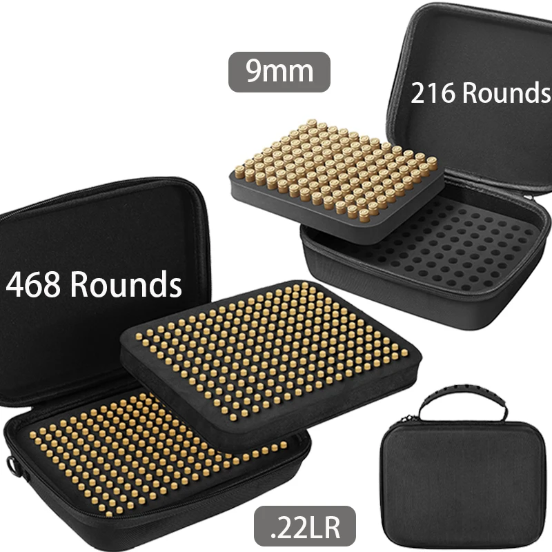 .223 9mm .22LR Box Ammo Pouch 108/216/468 Rounds Ammunition Box Bullet Holder Bag Cartridge Storage Case for Hunting Shooting