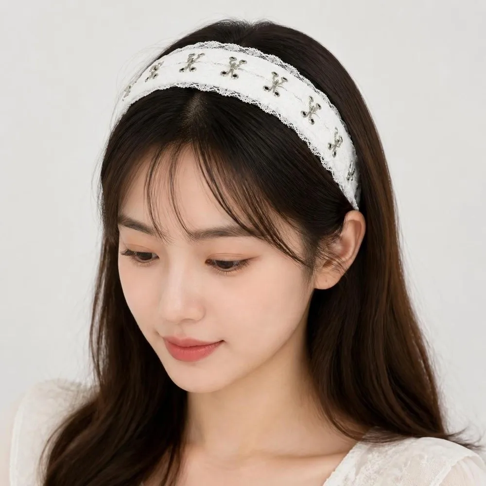 Black White Lace Headbands Dark Steampunk Metal Hook Buckle Fabric Hair Hoop Sweet Style Hair Accessories Decor Headband