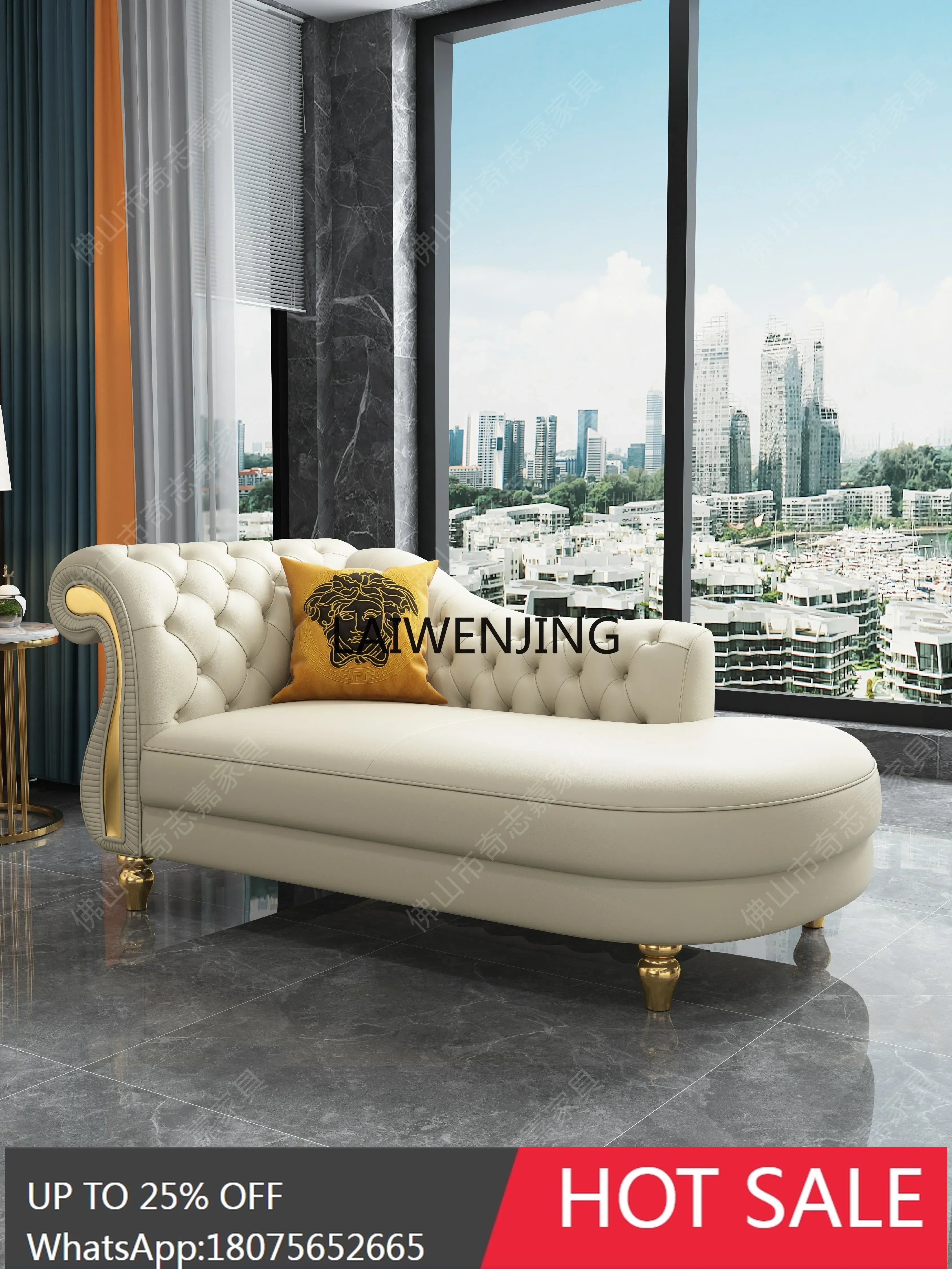 LYN American concubine chair leather beauty couch first layer cowhide single sofa