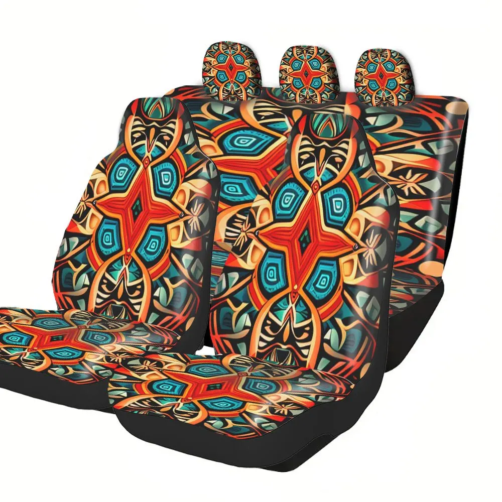 Trendy Print Car Seat Covers Full Set Fit Premium Comfortable Breathable Holiday Symmetric Geometric Abstract Design Car Inter