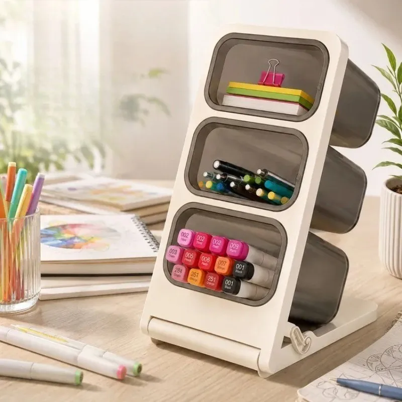 Creative Multi Layer Slant Insert Pen Holder Stylish Desk Organizer for Student Office Desktop Storage
