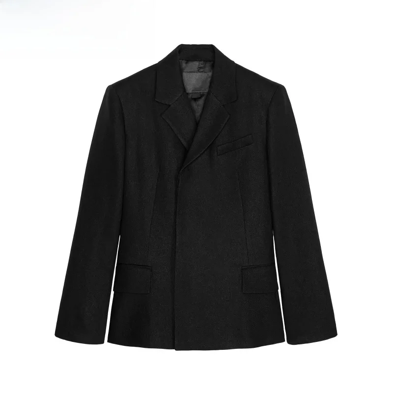 

Spring New Arrival Women's Suit Casual Double-Breasted Mixed Linen orts Commute Sle Long Sve Regular Fit Pure Color