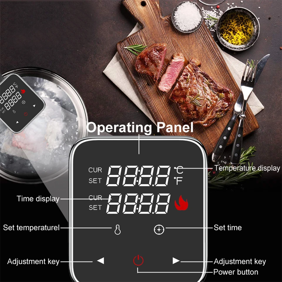 آلة S012 Sous Vide، طباخ 1100 وات مع درجة حرارة ومؤقت دقيق، جهاز دائري غمر فائق الهدوء من الفولاذ المقاوم للصدأ