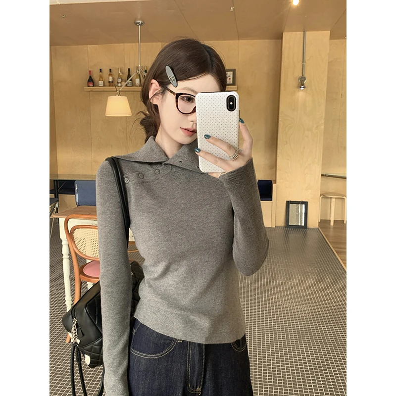 

Slim Fit Knitwear Top f High Collar Women's Inner Wear Base Layer Autumn Winter Small Size Irregular Collar Faionable