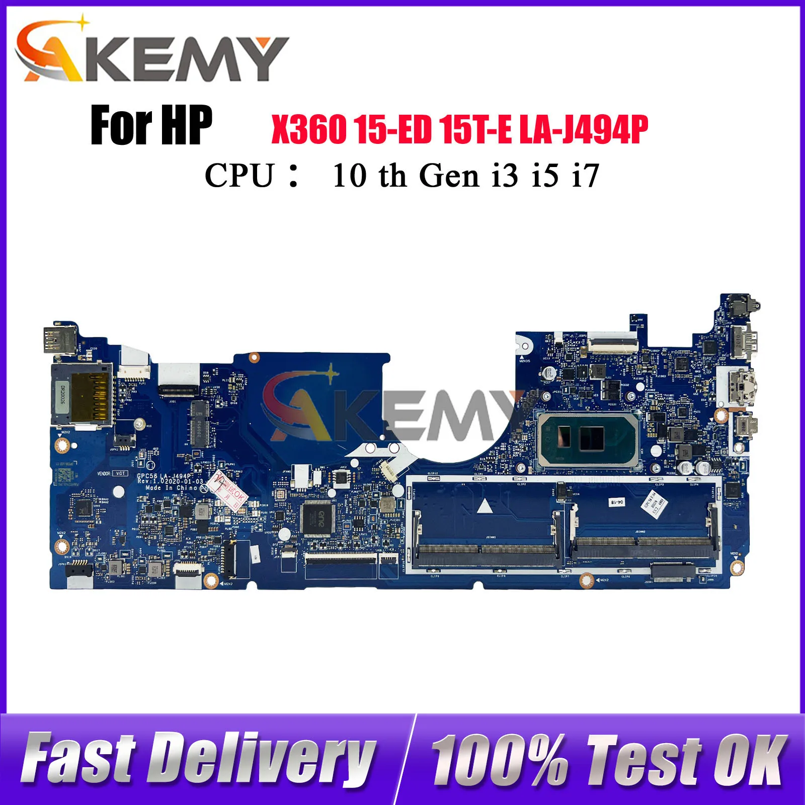 

LA-J494P For HP Envy X360 15-ED Laptop Motherboard L93870-001 L93868-601 With i5 i7 10th Gen CPU UMA 100% Fully Tested
