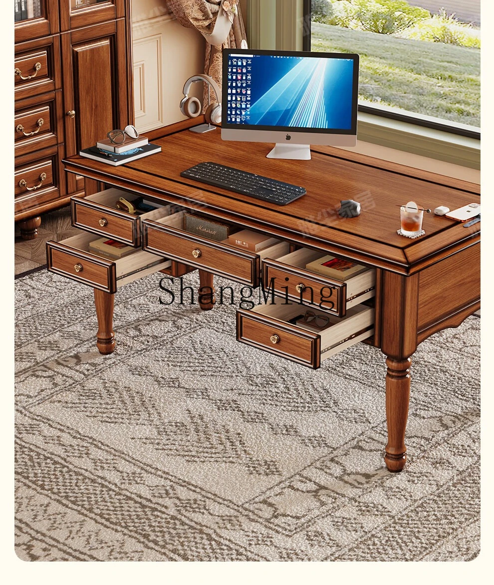 SM solid wood desktop computer desk household retro study writing table solid wood desk chair combination
