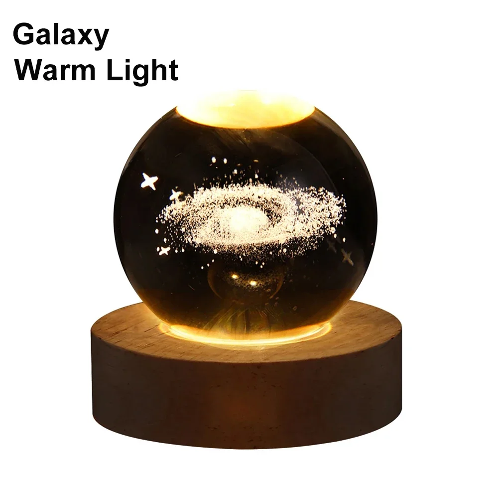 GGbingo 6cm Bedside Lamp Solar Theme Cosmos Series Crystal Ball Night Lights Milky Way Moon for Desk Creative Gift RGB