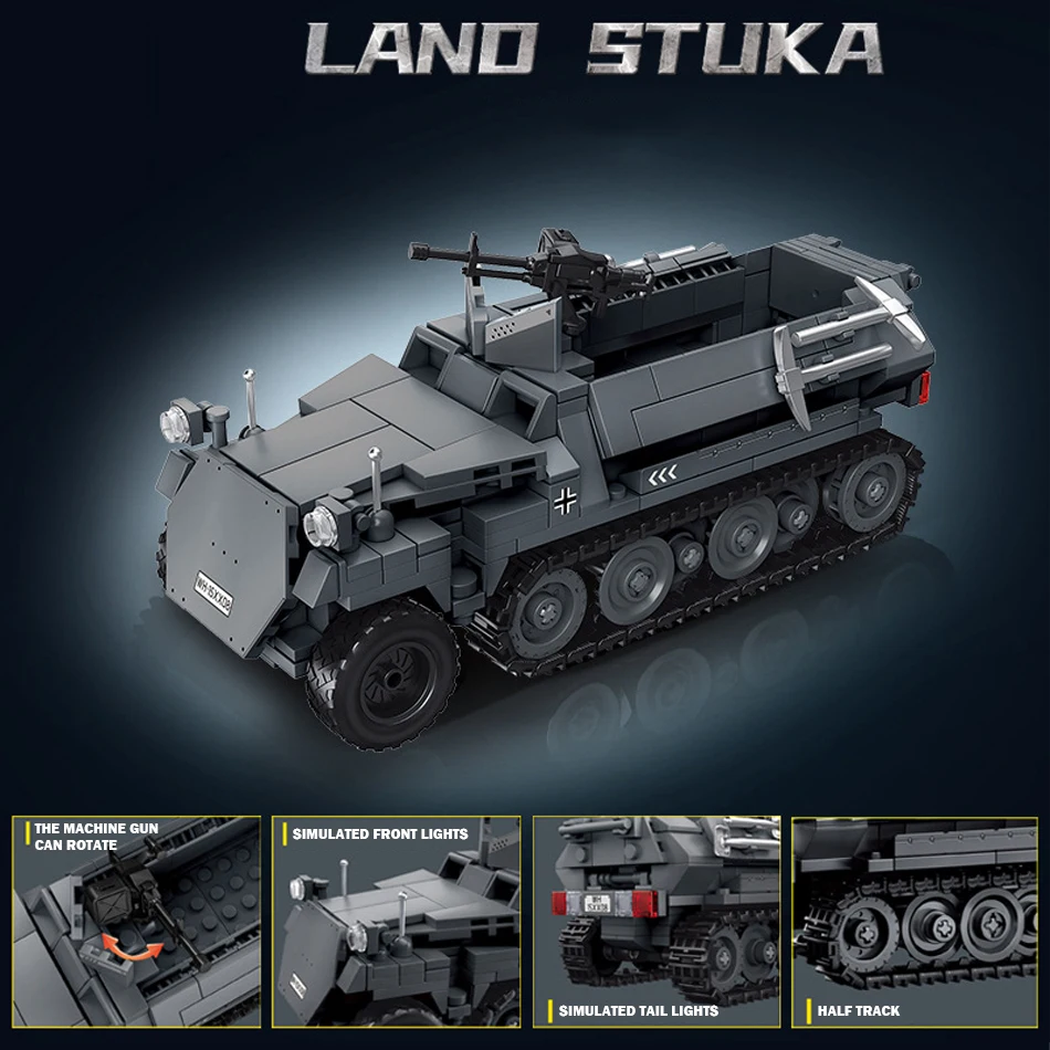 MOC WW2 Военный немецкий ходьба Stuka SdKfz 251 Полугусеничный броненосчик Строительные блоки Солдаты Оружие Кирпичи Игрушка Детский подарок