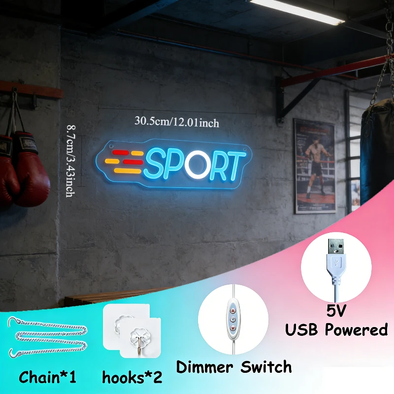 Sport Letter Neon Sign USB Dim - огляд і ціна Home Zone Gym