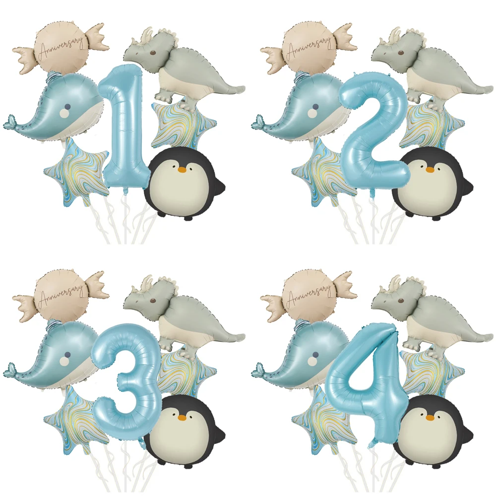 Digitales Ballon-Set mit Wal, Pinguin und Dinosaurier, geeignet für Dekorationen zu Jahrestagen, Hochzeiten, Geburtstagen und Erstgeburtstagsfeiern