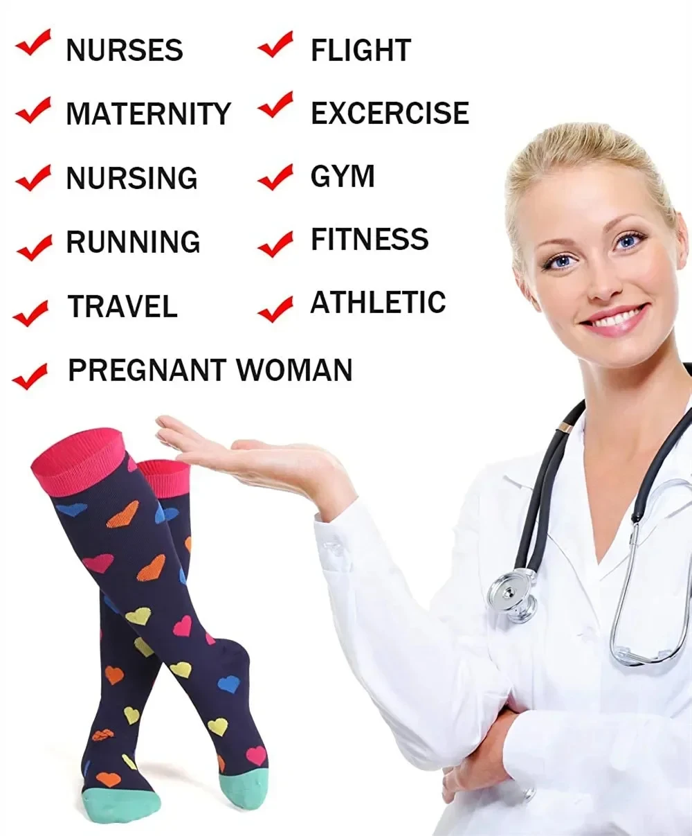 6/7 Pairs Compression Socks Women Medical Pregnancy Sports Socks Men Knee Length Running Bicycle Edema Circulation Varicose Vein