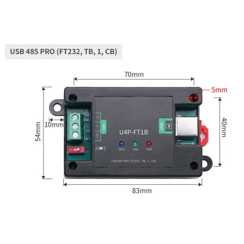 Módulo conversor de porta serial A60F com interface DB9 macho/USB-B de trilho guia