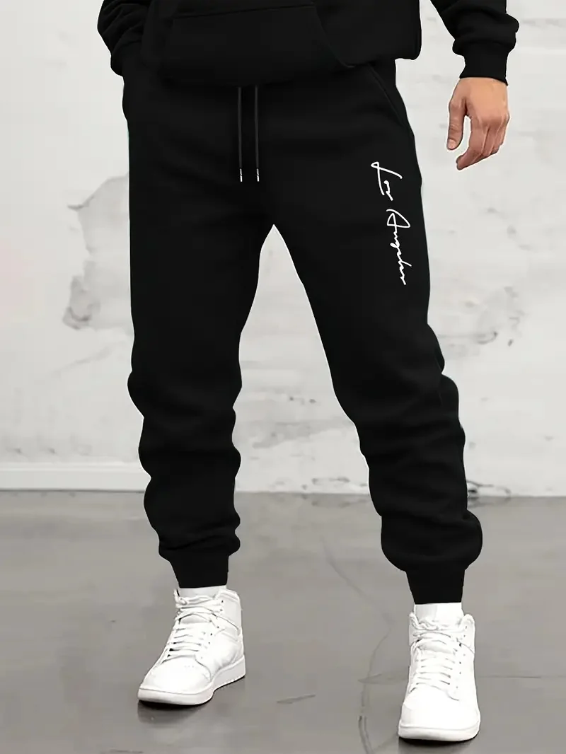 

New Fashion Printed Sweatpants Men's Large Size Loose Casual Pocket Drawstring Sweatpants Winter Thick Warm Pants