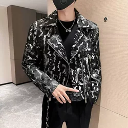 High Quality Ink Painting Jacquard Locomotive Jacket 2024 Autumn New Fashion Zipper Coat  Nightclub Club Social Men's Jackets