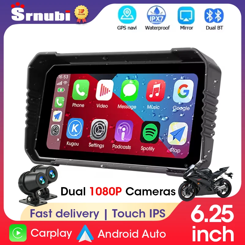 

Srnubi 6.25 inch Motorcycle GPS WiFi MOTO Navigation Waterproof IPX7 Carplay Display Screen Portable Motorcycle Android Auto