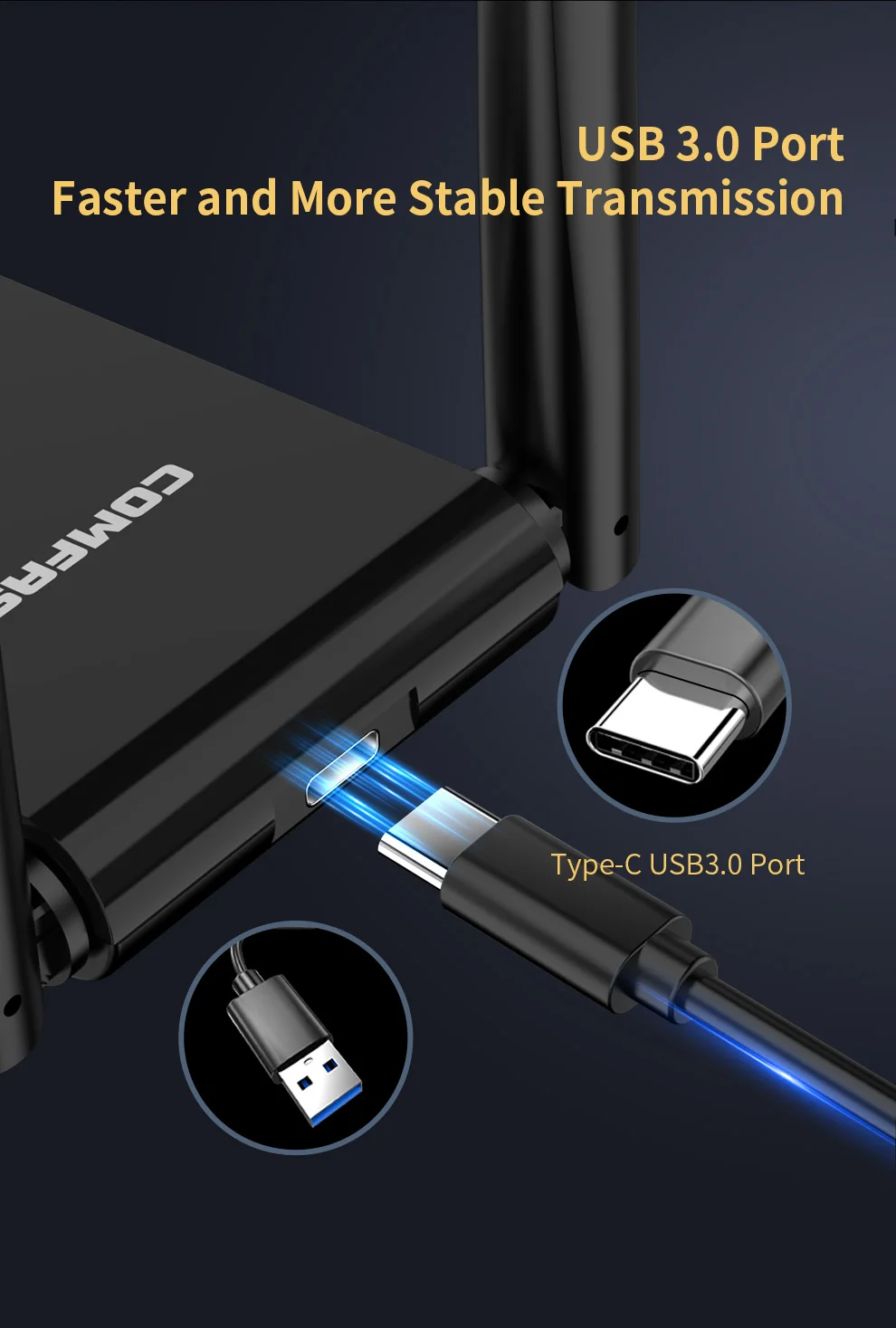 Imagem -04 - Comfast-adaptador Wi-fi Usb 3.0 5ghz 2g Mt7612u Antenas para pc Kali Linux Ethernet Lan Dongle Placa de Rede 1300mbps