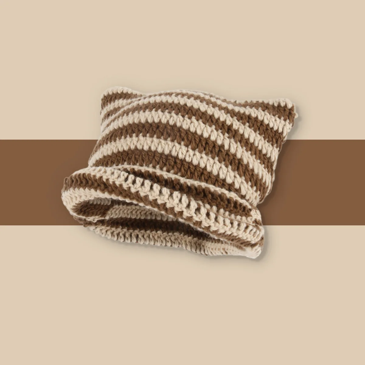 Gorro de lana de punto con rayas para mujer, Gorro con orejas puntiagudas, estilo coreano, para Otoño e Invierno