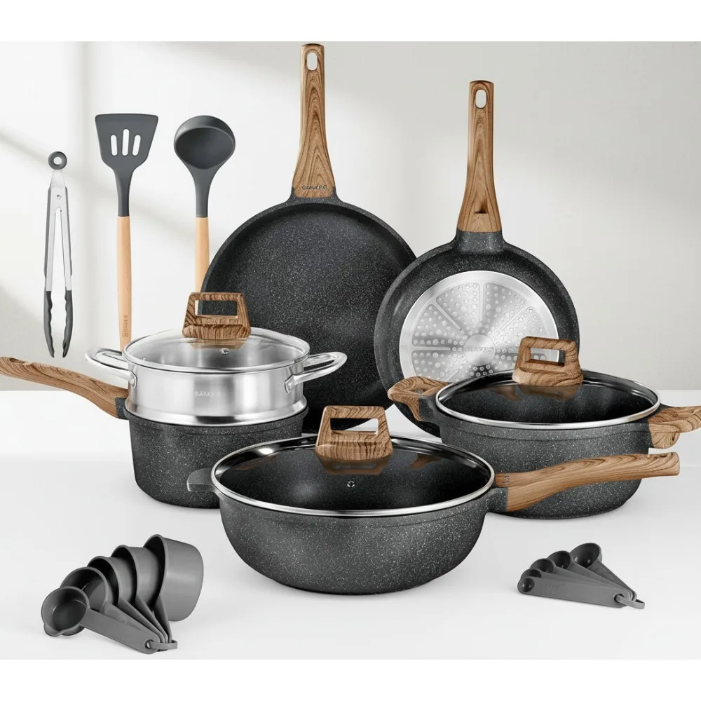 

14-Piece Granite Non-Stick Cookware Set - Eco-Friendly Kitchen Essentials for All Stoves & Oven-Safe