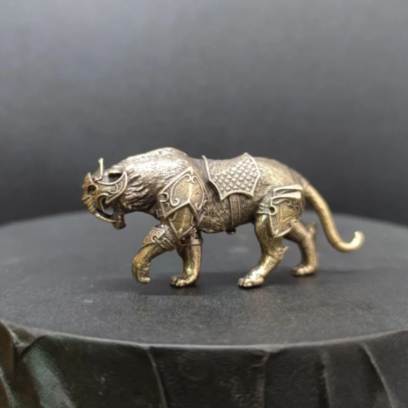 Brass Solid Armor Against Tiger Artificial Animal Miniature Action Figures Toys Wildlife Model Manchurian Tiger Gift Accessories