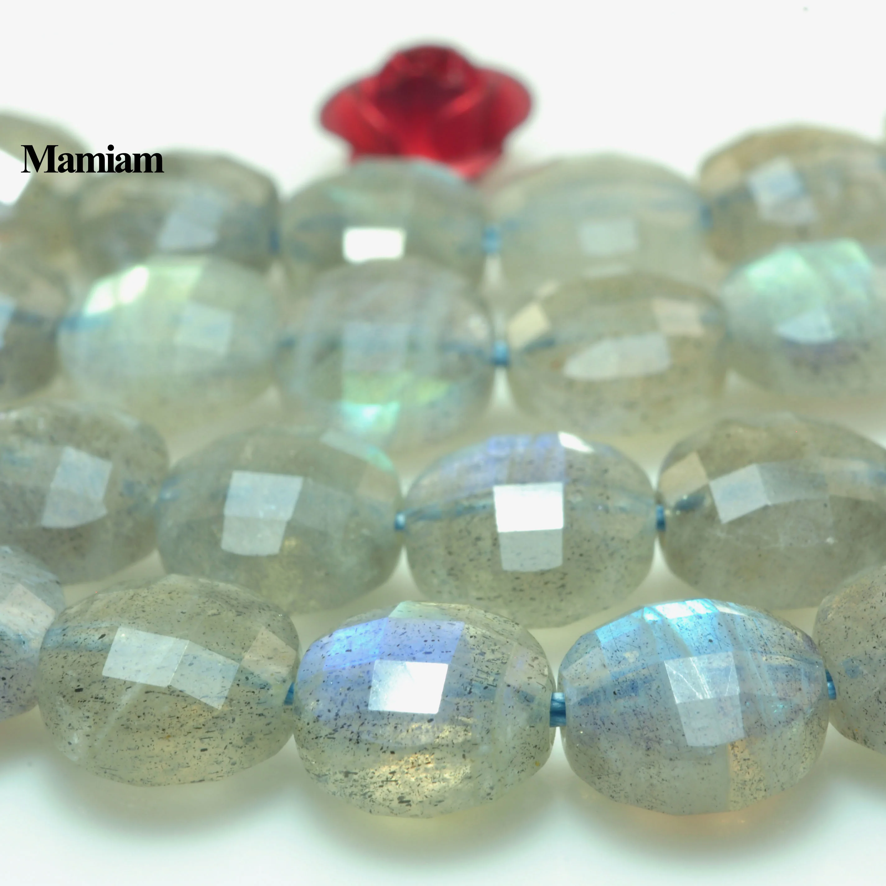 Mamiam Natural Blue Flash Labradorite Faceted Flat Round Coin Beads 4mm 5mm Stone Diy Bracelet Necklace Jewelry Making Design