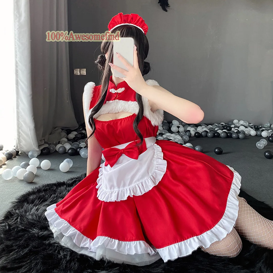 

2022 Women Santa Claus Cosplay Sexy Lolita Maid Uniform Fancy Dress Christmas Xmas Halloween Party Costume