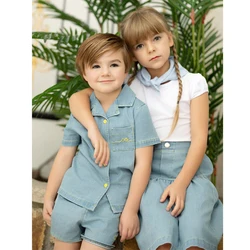 Ali Co SS26 Blue Denim collection Cotton boys girls outfits dress skirt shirt and overalls
