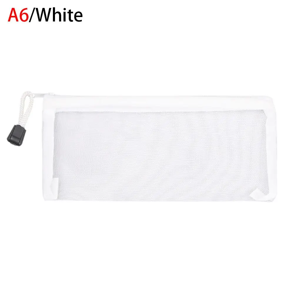 

1pc Nylon Solid Color Handbags Cosmetic Stationery Makeup Mesh Pen Bag Zipper Pencil Case Cosmetic Storage Transparent Grid