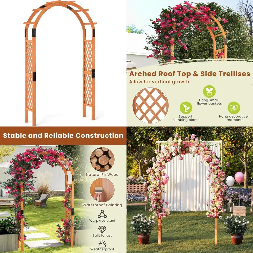 

Садовая беседка Moccha высотой 7,7 футов, деревянная решетка 93 дюйма для виноградных лоз, вьющиеся цветы, уличная арка для беголи, прочная деревянная S