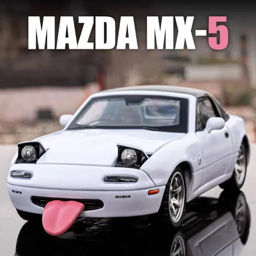 1/32 Scale Mazda MX5 Alloy Model High Simulation with Tongue Sport Car Wheels Can Be Turned Diecast Vehicle Toy for Adult Gifts