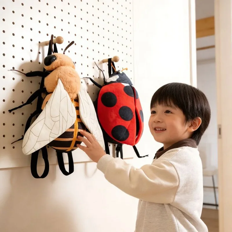 New Bumblebee And Ladybug Plush Backpack Cute Insect Gorilla Stuffed Animal School Bag Boys Girl Kid Unique Design Birthday Gift