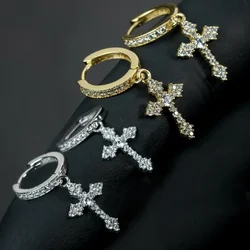 Fashion Simple Cross Drop Hoop Earrings Shiny Crystal Zircon Earring for Women Men Personality Accessories Jewelry Birthday Gift